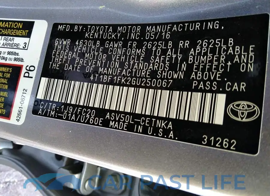 4T1BF1FK2GU250067# 9
