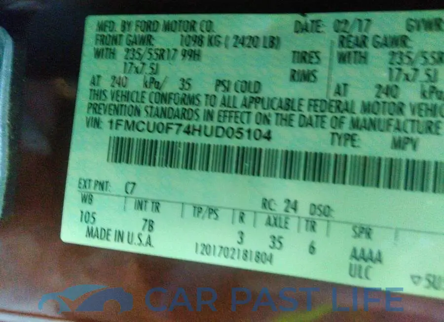 1FMCU0F74HUD05104# 9