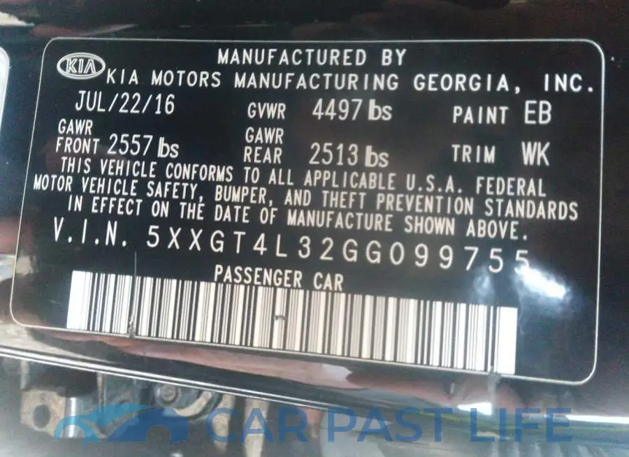 5XXGT4L32GG099755# 9