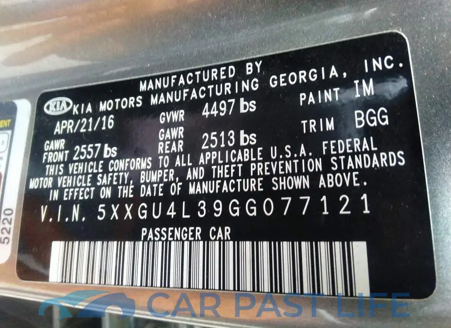 5XXGU4L39GG077121# 9