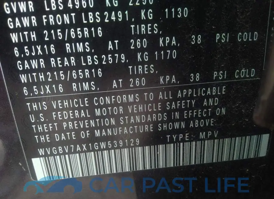 WVGBV7AX1GW539129# 9