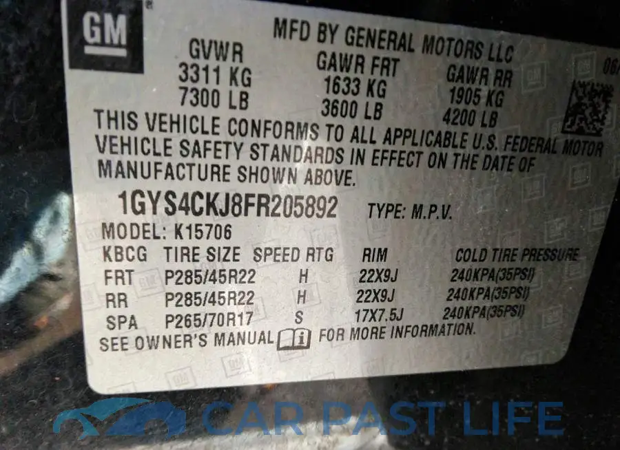 1GYS4CKJ8FR205892# 9
