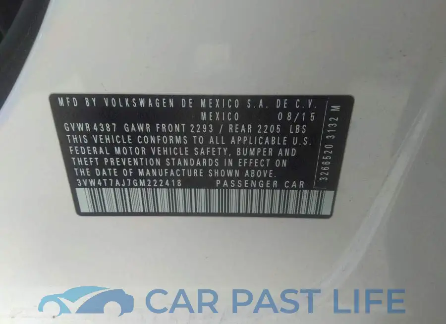 3VW4T7AJ7GM222418# 9