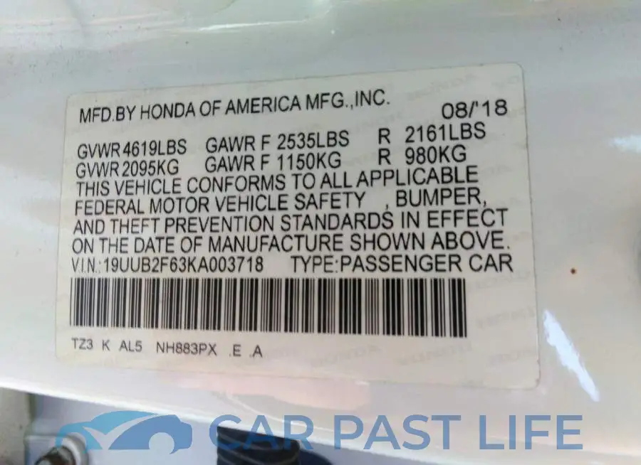19UUB2F63KA003718# 9