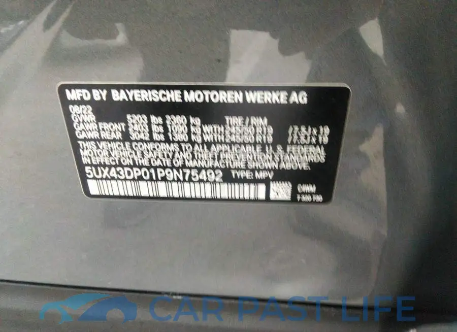 5UX43DP01P9N75492# 9