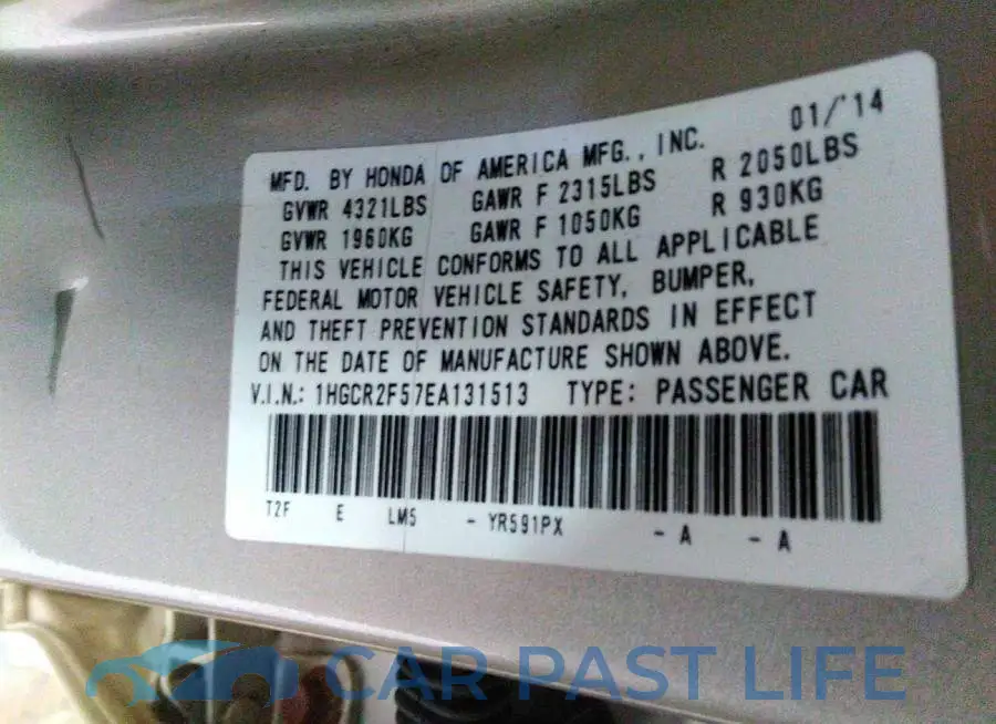 1HGCR2F57EA131513# 9