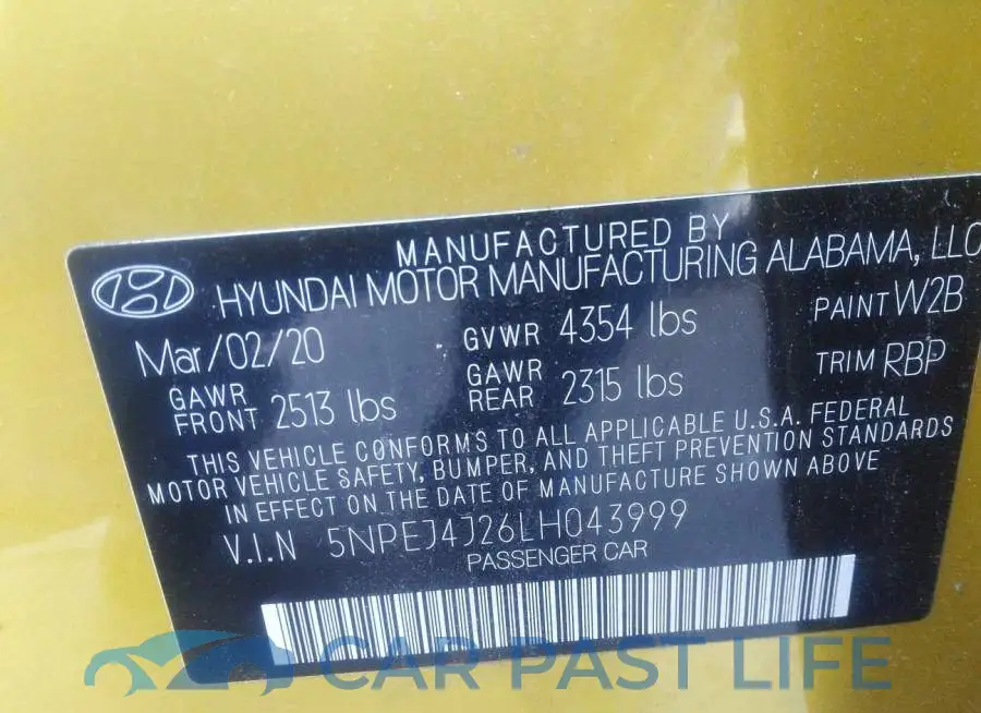 5NPEJ4J26LH043999# 9