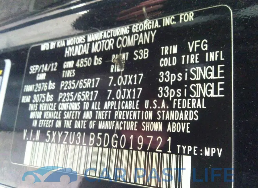 5XYZU3LB5DG019721# 9