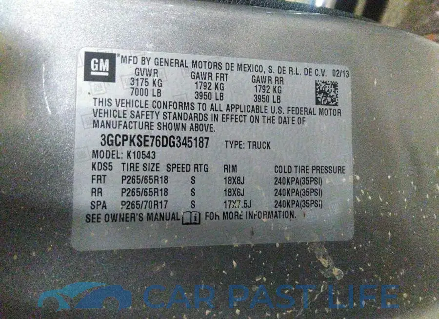 3GCPKSE76DG345187# 9