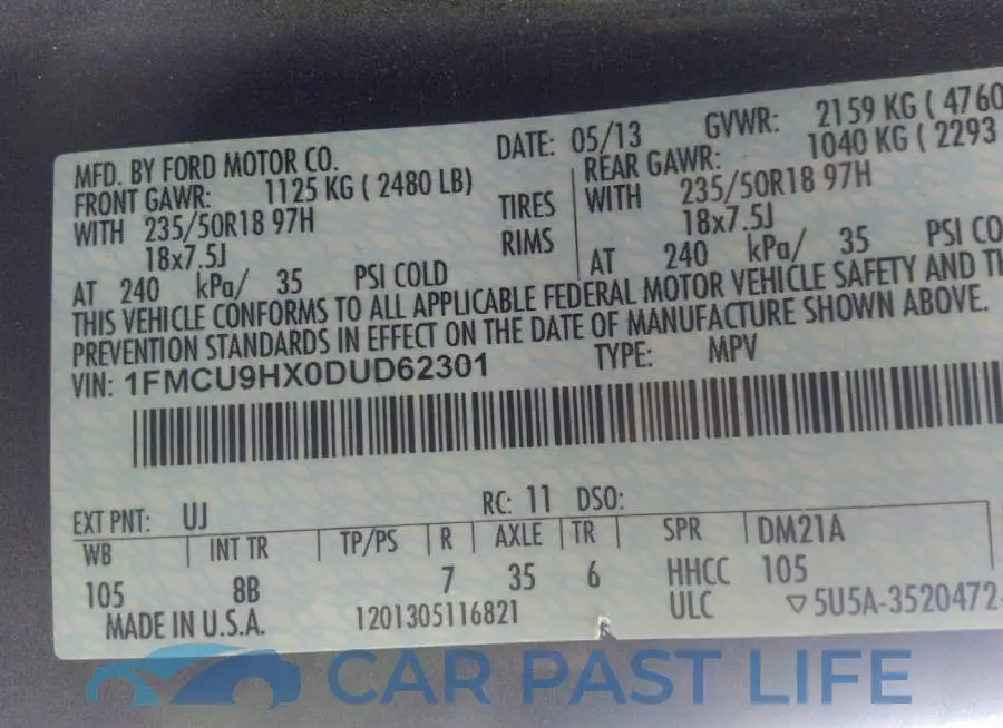 1FMCU9HX0DUD62301# 9