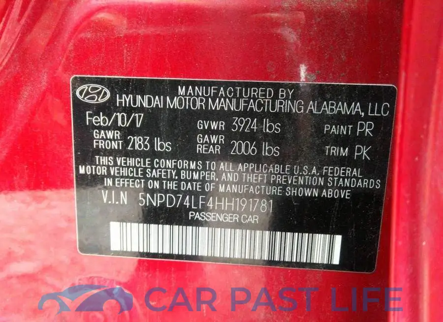 5NPD74LF4HH191781# 9