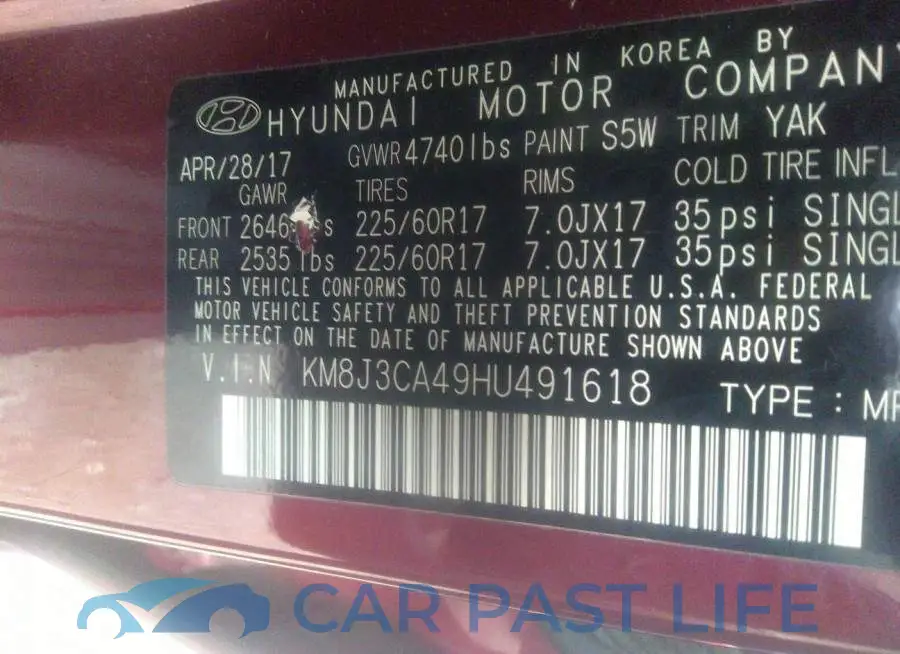 KM8J3CA49HU491618# 9