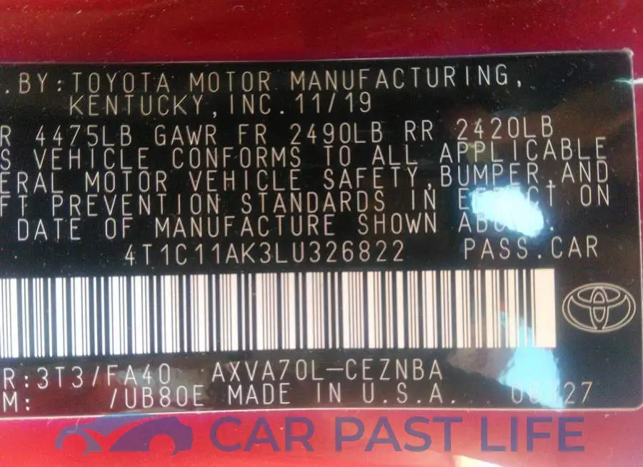 4T1C11AK3LU326822# 9