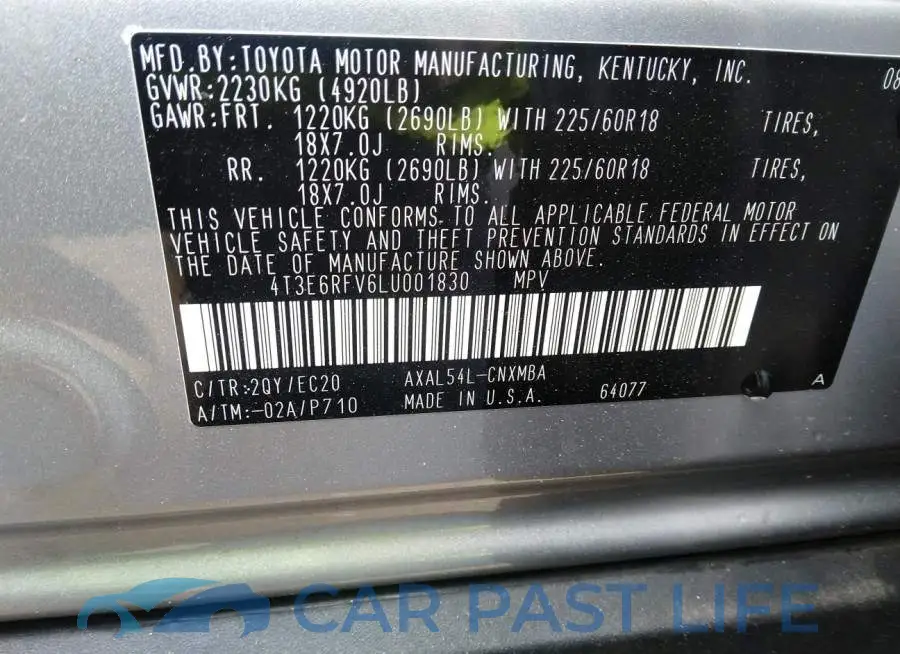 4T3E6RFV6LU001830# 9