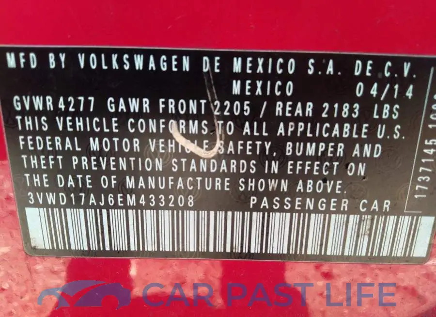 3VWD17AJ6EM433208# 9