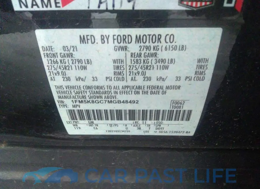 1FM5K8GC7MGB48492# 9