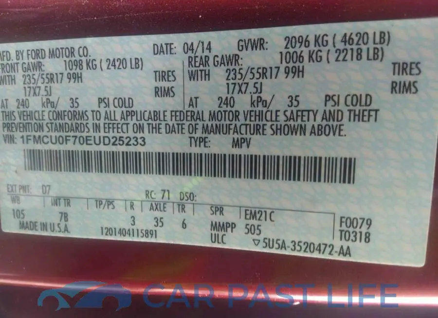 1FMCU0F70EUD25233# 9