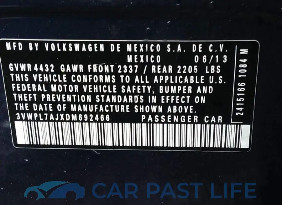 3VWPL7AJXDM692466# 9