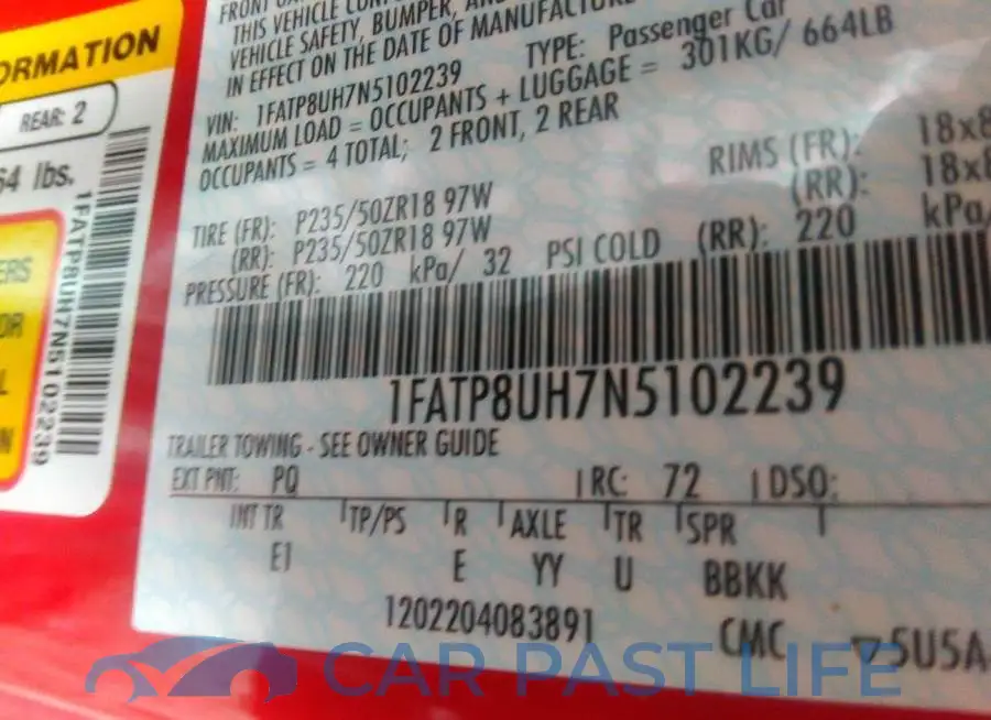 1FATP8UH7N5102239# 9