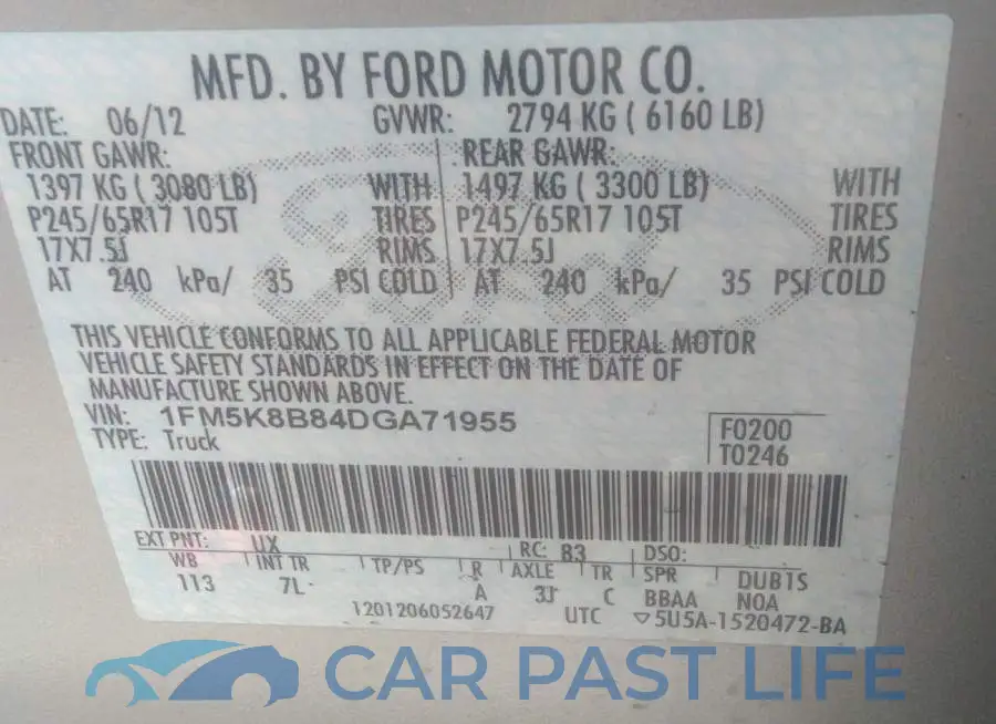 1FM5K8B84DGA71955# 9