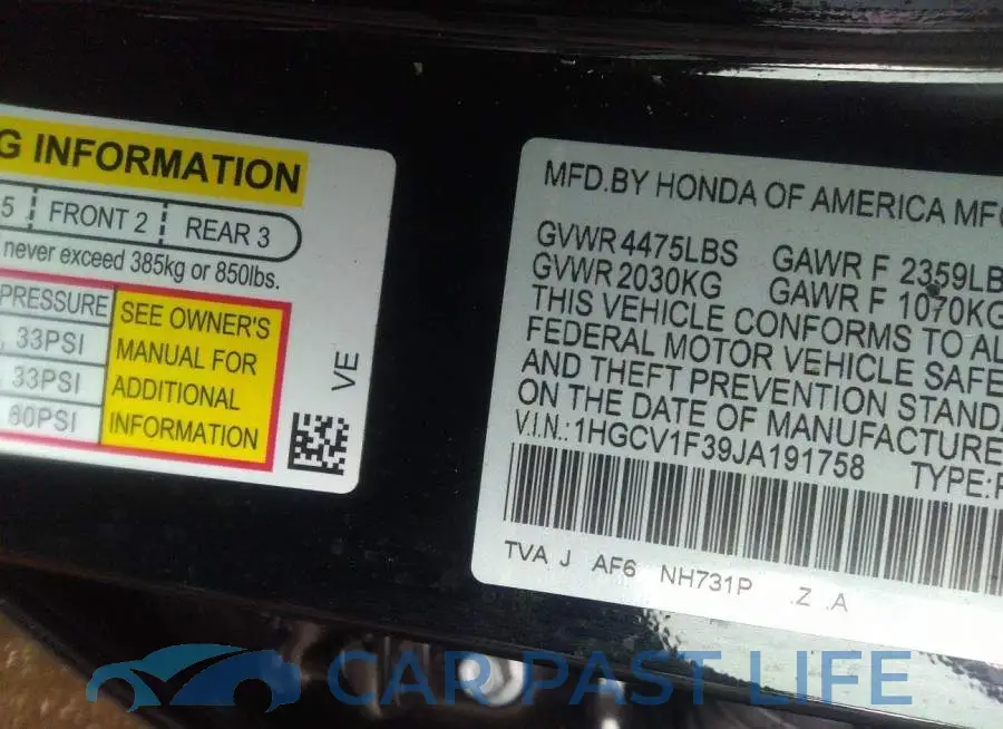 1HGCV1F39JA191758# 9