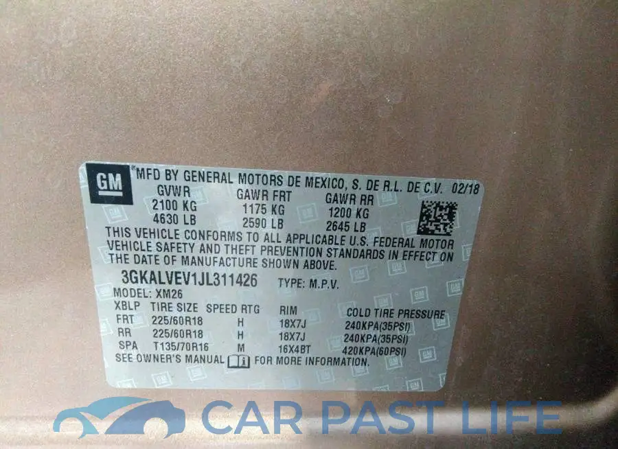 3GKALVEV1JL311426# 9