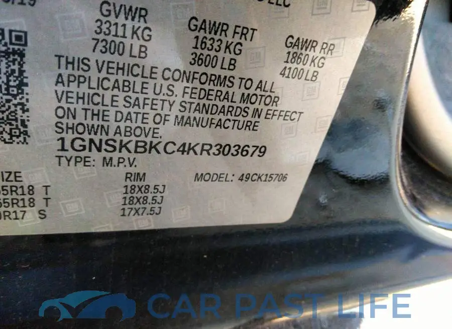 1GNSKBKC4KR303679# 9