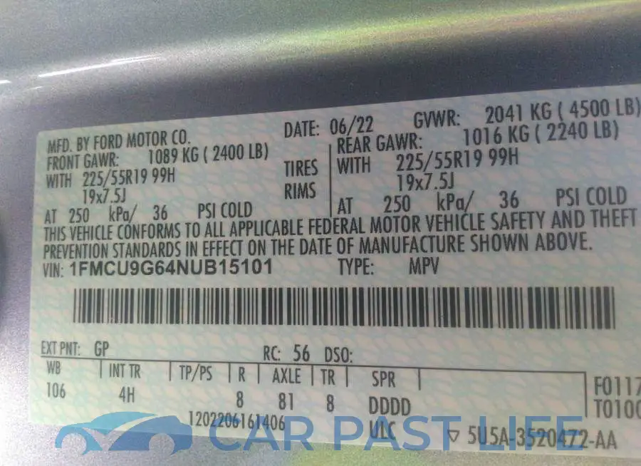 1FMCU9G64NUB15101# 9