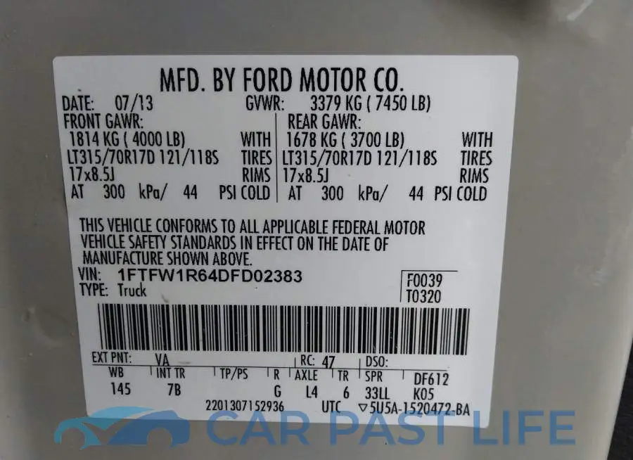1FTFW1R64DFD02383# 9