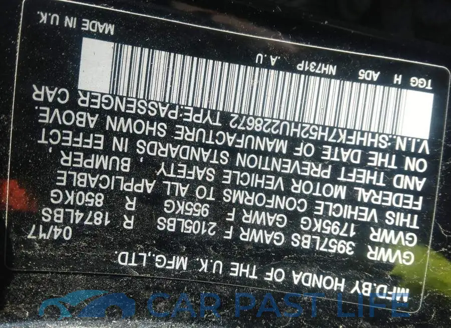 SHHFK7H52HU228672# 9