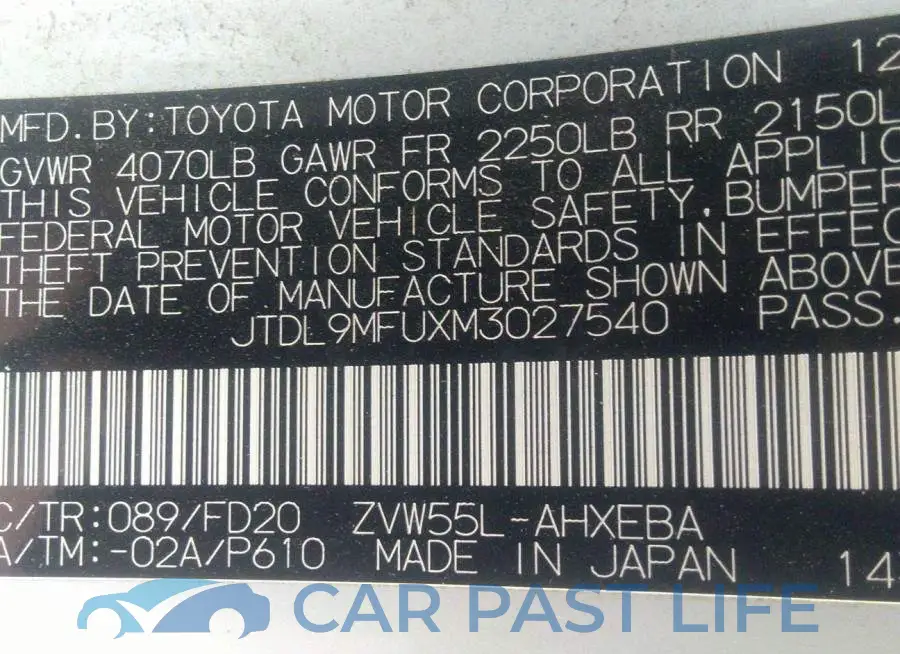 JTDL9MFUXM3027540# 9