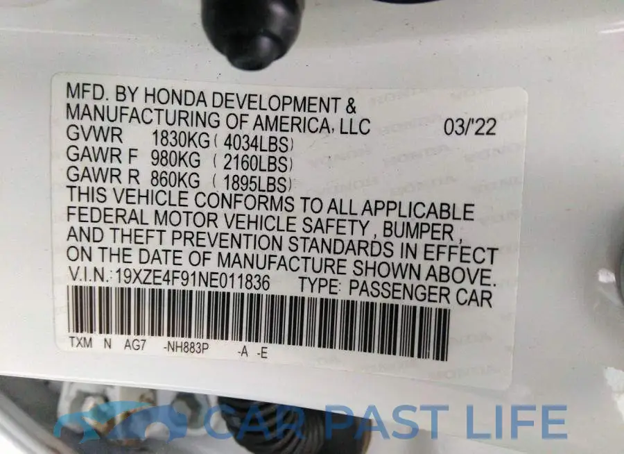 19XZE4F91NE011836# 9