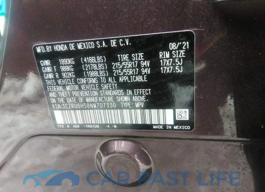 3CZRU6H58NM707330# 9