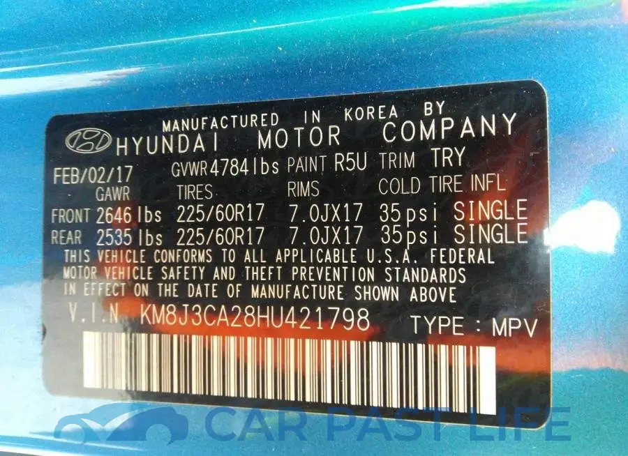 KM8J3CA28HU421798# 9