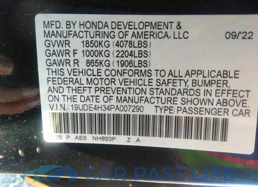 19UDE4H34PA007290# 9