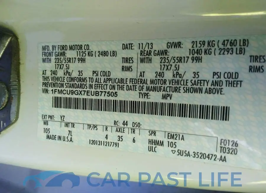 1FMCU9GX7EUB77505# 9