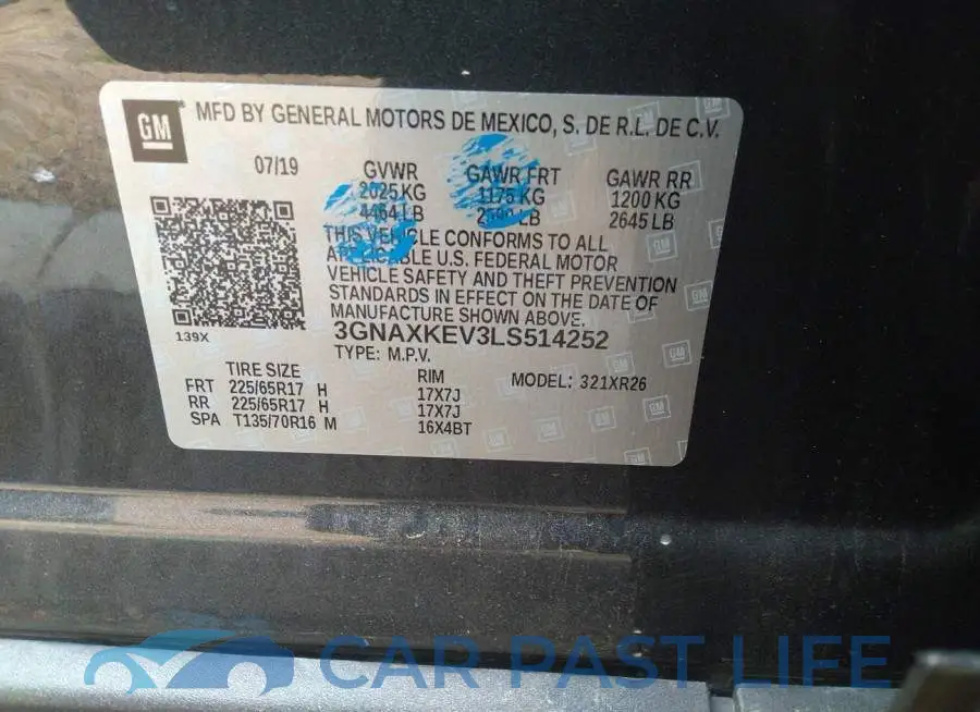 3GNAXKEV3LS514252# 9