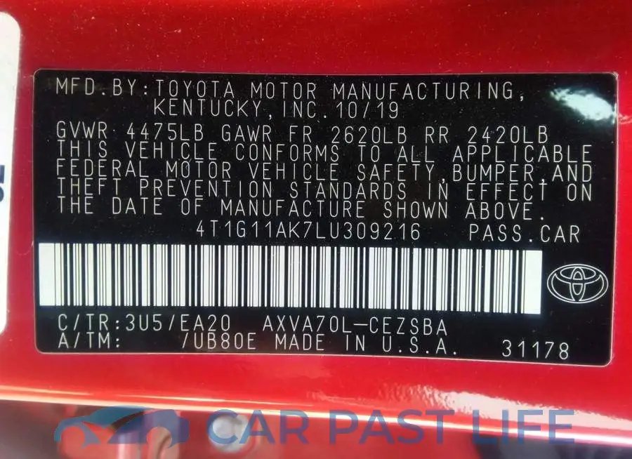 4T1G11AK7LU309216# 8