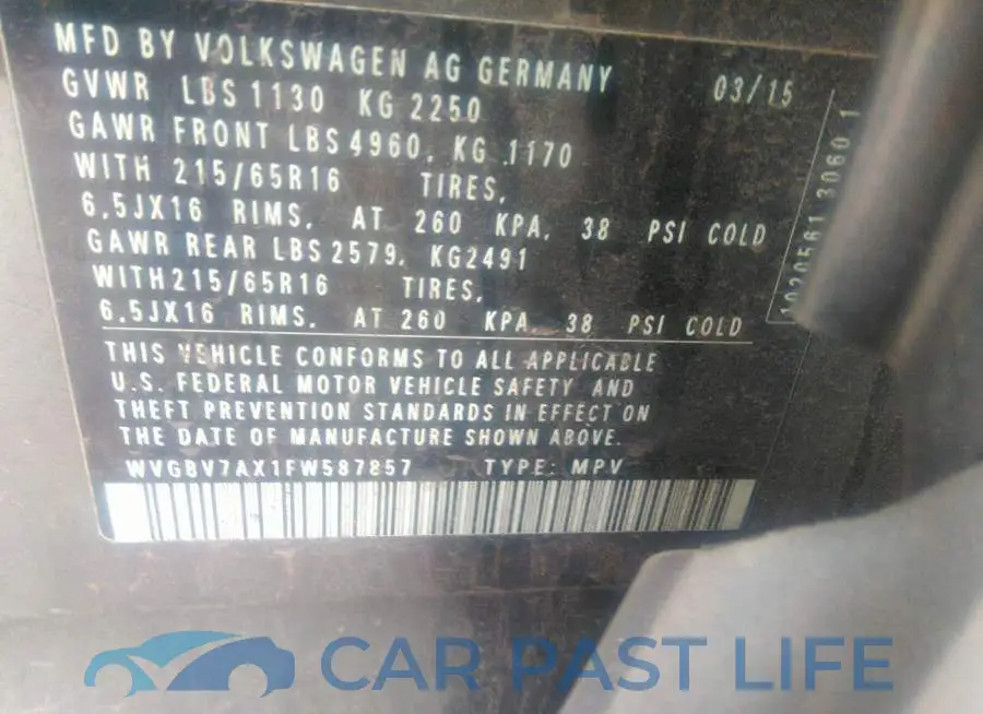 WVGBV7AX1FW587857# 9
