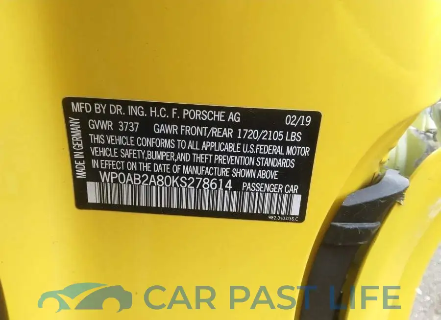WP0AB2A80KS278614# 9