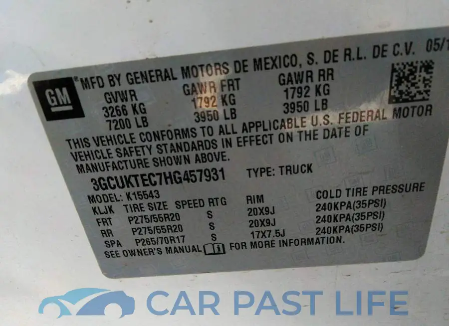 3GCUKTEC7HG457931# 9