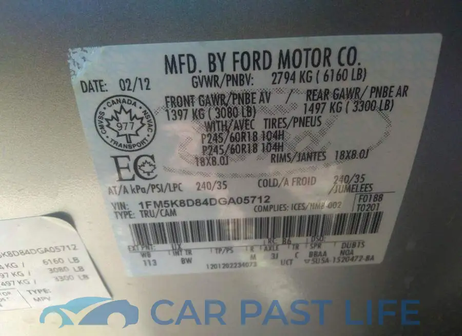 1FM5K8D84DGA05712# 9