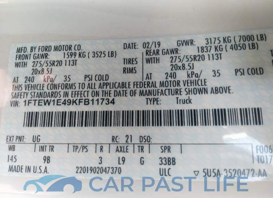 1FTEW1E49KFB11734# 9