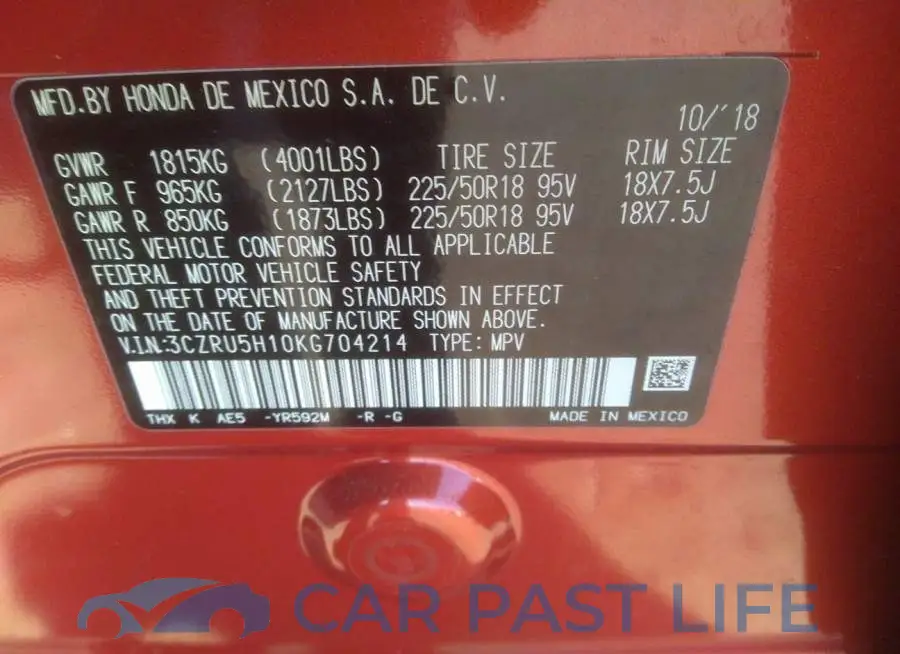 3CZRU5H10KG704214# 9