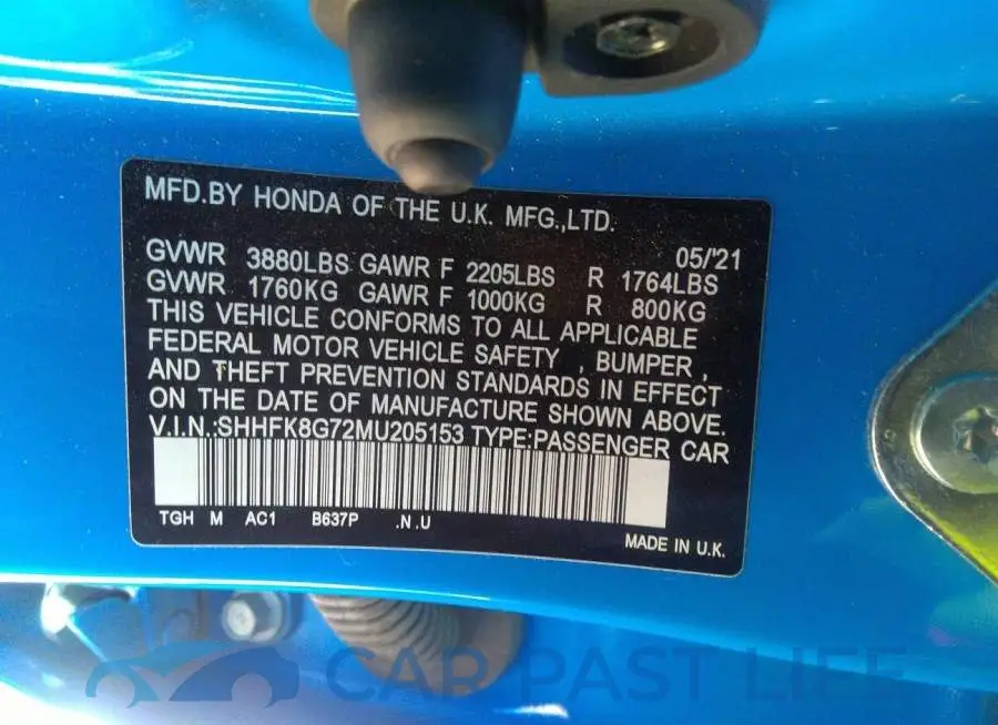 SHHFK8G72MU205153# 9