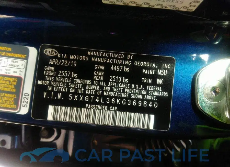 5XXGT4L36KG369840# 9