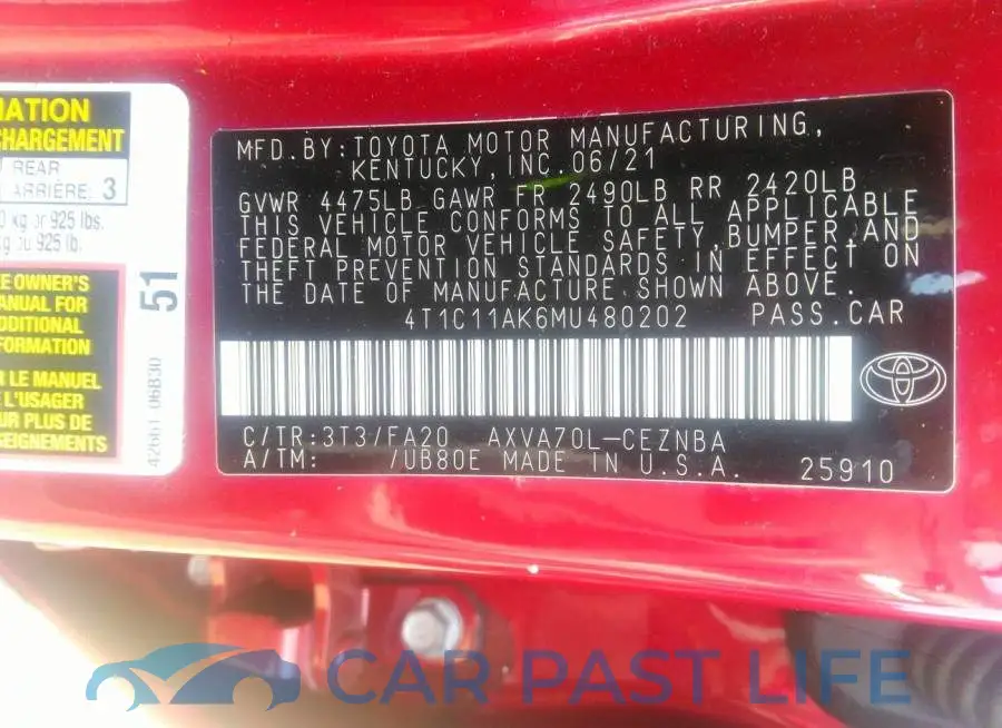 4T1C11AK6MU480202# 9