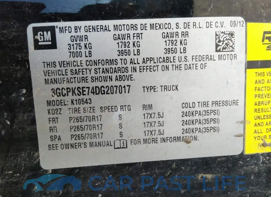 3GCPKSE74DG207017# 9