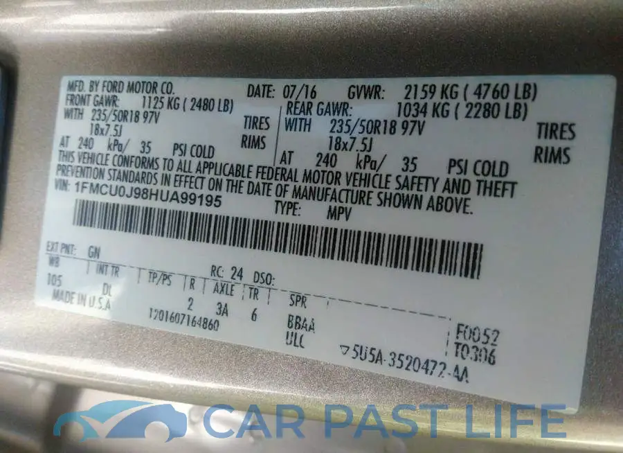 1FMCU0J98HUA99195# 9