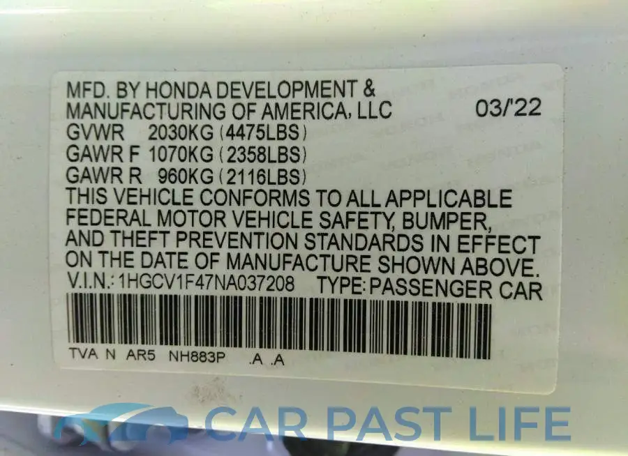 1HGCV1F47NA037208# 9